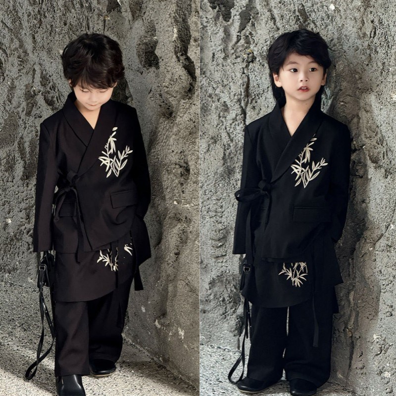 儿童演出服装国风礼服模特t台走秀服装男童潮服男孩街舞表演服秋