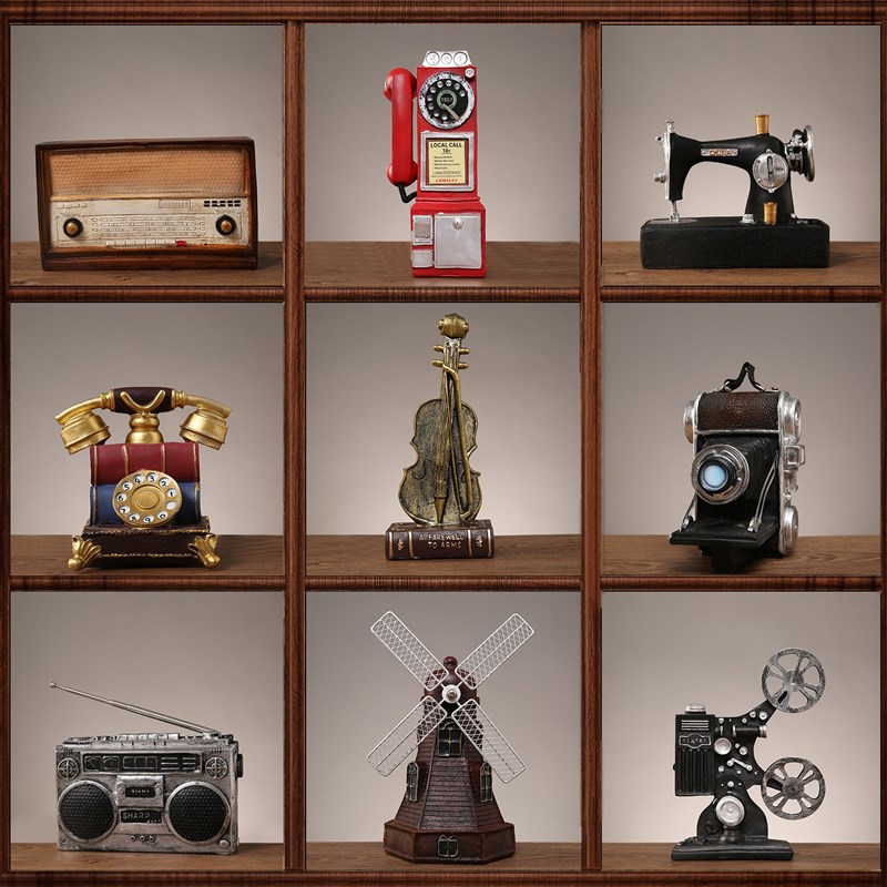 复古美式电话摆件家居客厅酒柜装饰品家里怀N旧留声机服装店小直