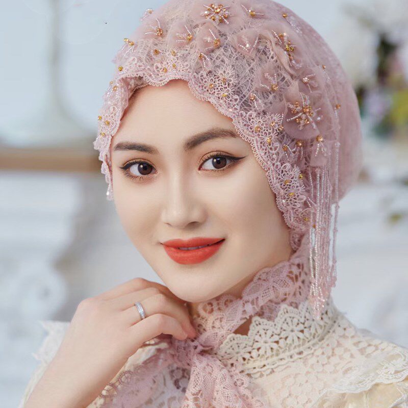 头巾女包头时尚民族风帽子回盖头网纱流苏套头小披肩绑带遮发帽薄