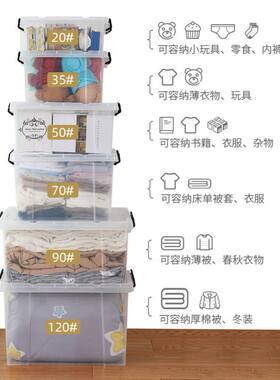 收纳箱特大号超大容量透明白色衣物储物整K理箱带轮子塑料家用加