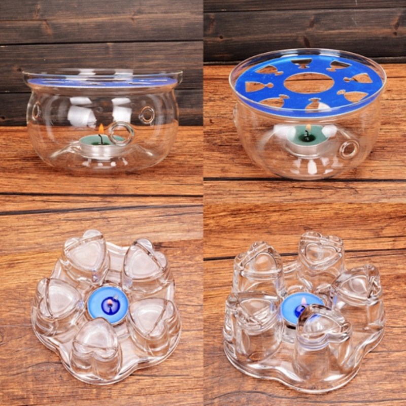 现货玻璃底座暖茶器蜡烛心形恒温器茶具透明水晶花茶壶烛台加