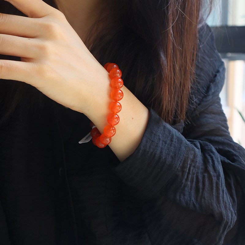 尖货少量高荧光过灯太阳光天然无烤色保山河湾冰红手链8/9mm显白