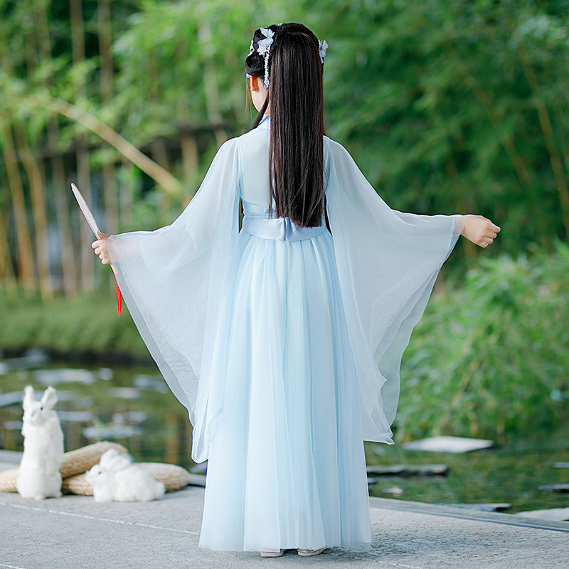 现货蓝色汉服女童春季儿童古装小女孩G改良中国风童装夏季古风高