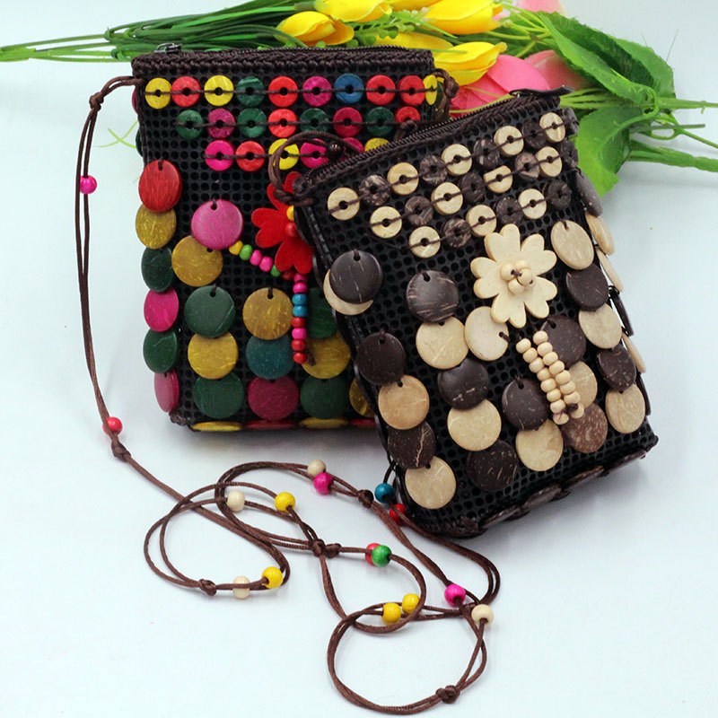 新款彩色复古手机l包 民族风椰壳小包包 地摊女包工艺礼品