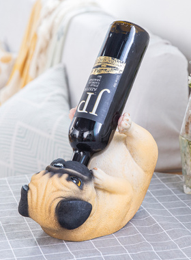 美式创意红酒架摆件酒柜装饰品家用客厅橱柜摆设工艺品狗狗酒瓶架