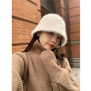 推荐New Fashion Artificial Rabbit Fur Bucket Hat Women Autum