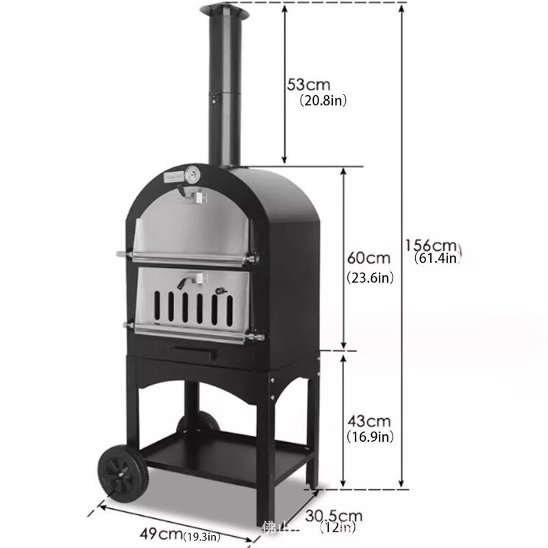 出口户外双层手j推带PP轮子窑式烤炉不锈钢12寸两用披萨炉烧烤炉