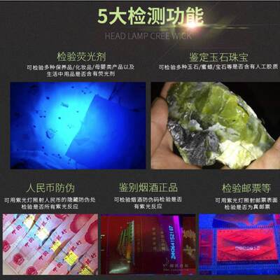 推荐蠍子灯双光源充电白紫光手电筒萤光灯紫外线验钞玉石检测灯照