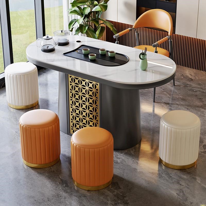 (爆款)意式轻奢S岩板阳台茶桌椅组合1米1.2米小户型家用茶台功