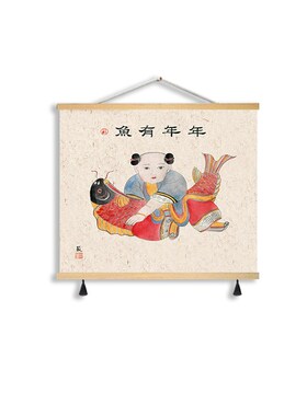 WBZ7新中f式简约好运锦鲤布艺挂画电表箱开关墙面遮挡餐厅民宿装