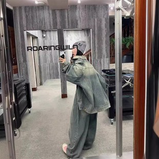 区区欧阳美式复古牛仔外套女春季新款宽松休闲夹克上衣设计感小众