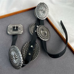 女新雕花针扣腰带废土风配饰复古做旧宽腰带装饰搭配短裙低腰裤潮