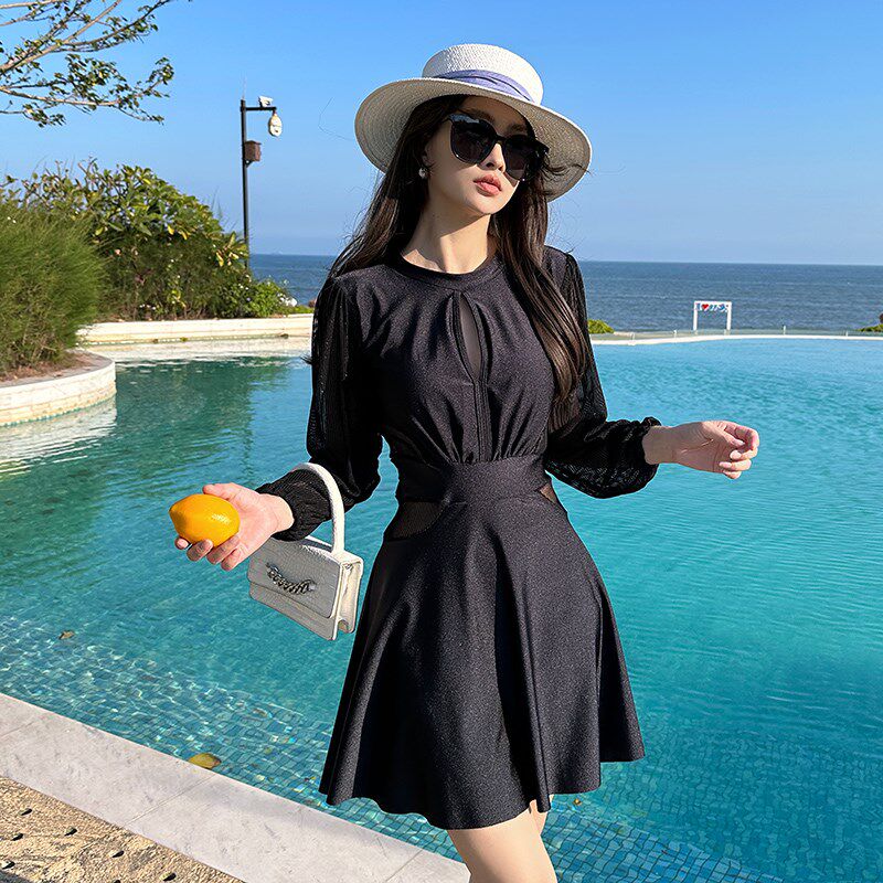 长袖泳衣女款夏连体保守微胖女孩遮肉大码高级感2024新款温泉泳装