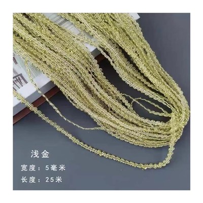推荐0.5cm波浪花边US型织带小弯细金色银色花边服装辅料(25米)