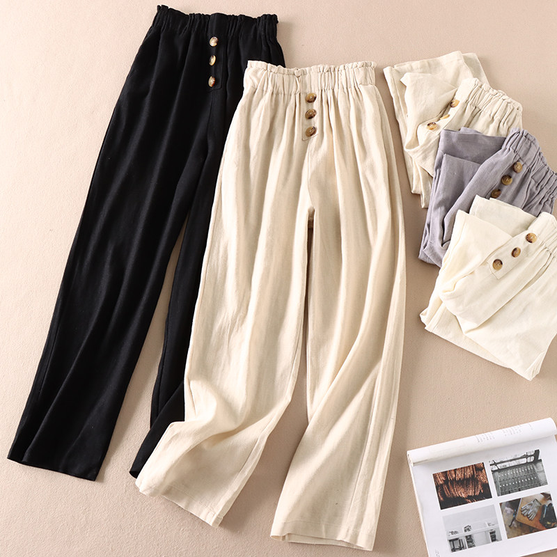 洋派花苞高腰直筒裤女早春百搭显瘦时尚薄款棉麻休闲长裤 WC3246