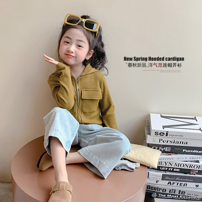 女童上衣2024新款儿童春装拉链针织F连帽衫春秋款洋气女孩开衫外图片