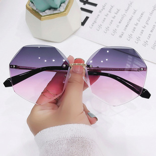 Retro Metal Sunglasses Women Round Gradient 推荐 Sun Rimless