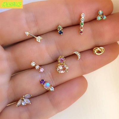 推荐simple color diamond temperament 5pairs female earrings