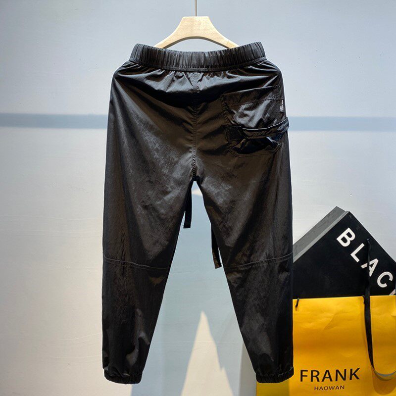 夏季薄款潮牌美式冰丝束脚休闲裤男士百搭款宽松高街痞帅高街长裤