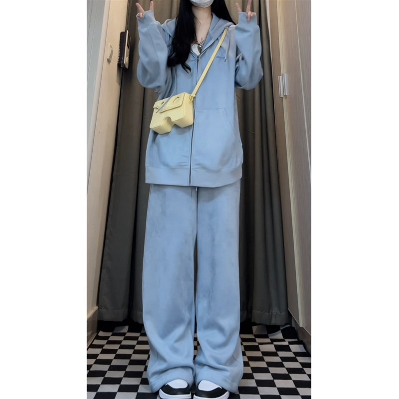 宽松显瘦运动套装女秋季学生韩版连帽卫衣长裤休闲两件套bf跑步服