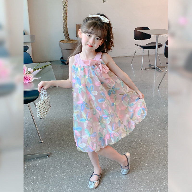 速发女童夏装连衣裙2023新款童装网纱裙儿童夏季裙子女孩蓬蓬纱公