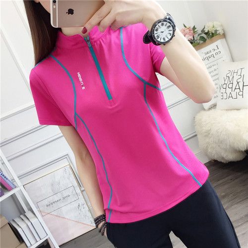 速干上衣女短袖t恤薄款透气立领弹力快干半袖大码 户外登山衣套装