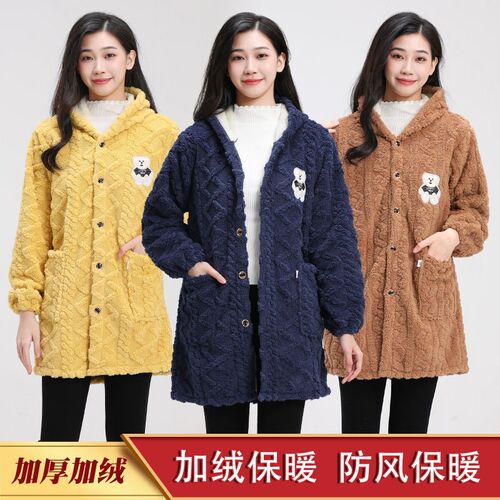 冬季加绒保暖罩衣女士大人双面绒厨房围裙时尚加厚护衣韩版工作服