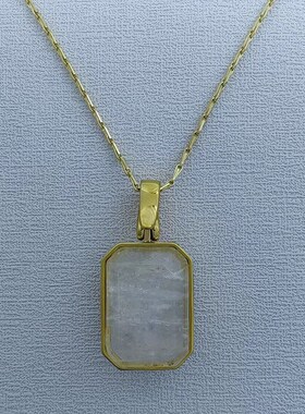 天然方形水晶石吊坠长款项链y法国巴黎复古个性夸张高级感毛衣链
