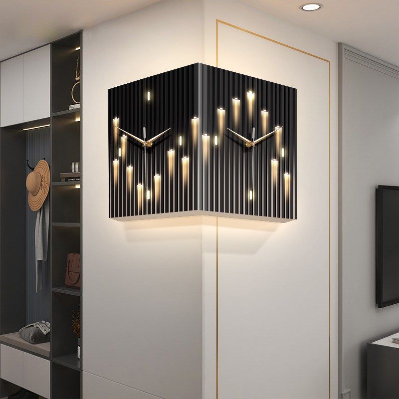 现代简约客厅转角挂钟极简风免打孔创意时钟壁灯挂墙双面拐角钟表,家居饰品,挂钟,淘宝优惠券,粉丝福利购,淘宝优惠卷