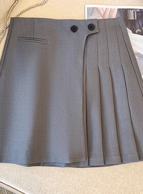 大尺码女装胖妹妹mm灰色西装百褶半身裙夏薄款宽松显瘦a字Y短裙20