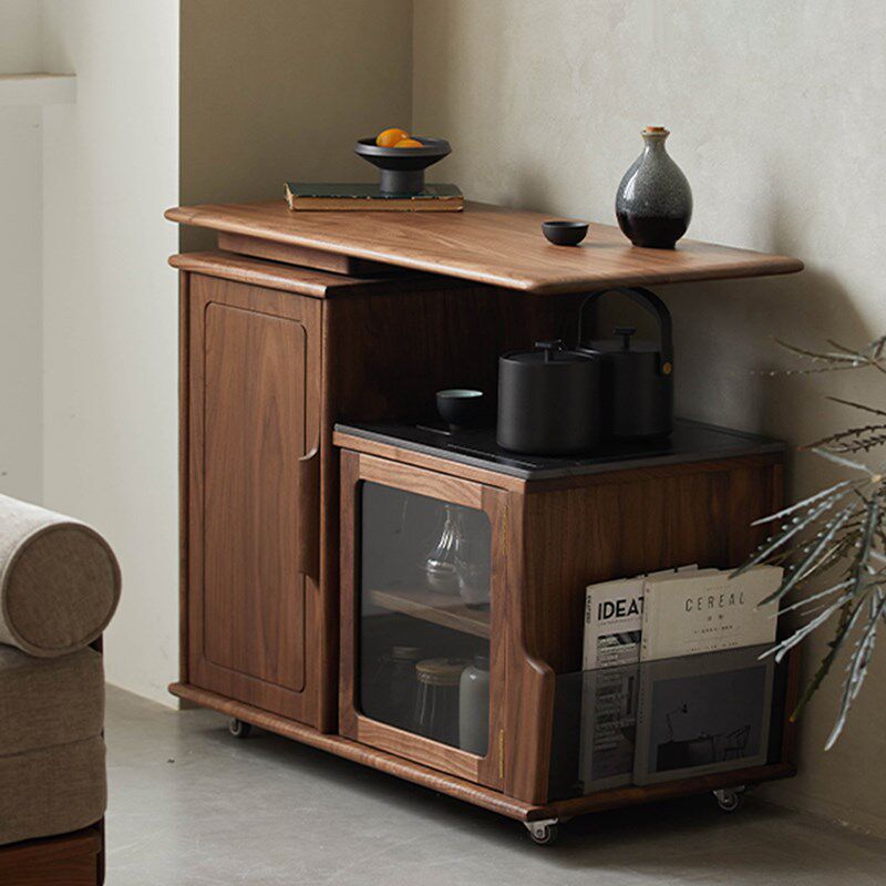 黑胡桃木移动茶车家用客厅沙发旋转茶水柜岩板茶台阳台实木小边几,住宅家具,移动边几/推车,淘宝优惠券,粉丝福利购,淘宝优惠卷