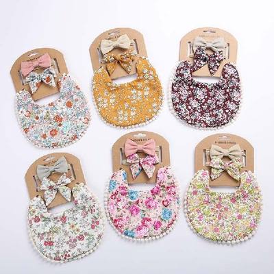 速发Baby Headband Tassel Saliva Towel Floral Print Newborn