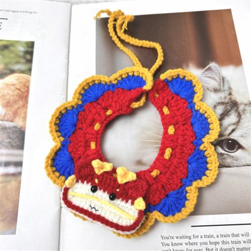 宠物新年项圈狗狗猫咪口水巾虎狮围脖围嘴泰迪比熊毛线针织项圈