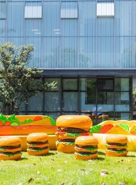 户外玻璃钢休闲创意汉堡面包桌椅雕塑汉堡门店美陈装饰摆件