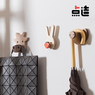 点造可爱动物装饰挂钩实木免打孔生肖礼品衣帽钩墙壁挂儿童房卡通