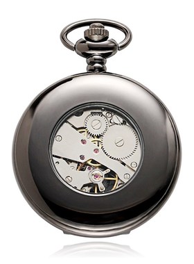 OYAWEI Vintage Pocket Watch Black Case Hollow Dial Moon Phas