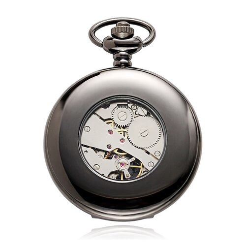 OYAWEI Vintage Pocket Watch Black Case Hollow Dial Moon Phas