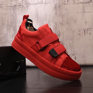 板鞋男2023新款一脚蹬懒人鞋潮流百搭休闲鞋魔术贴男鞋子红色包鞋
