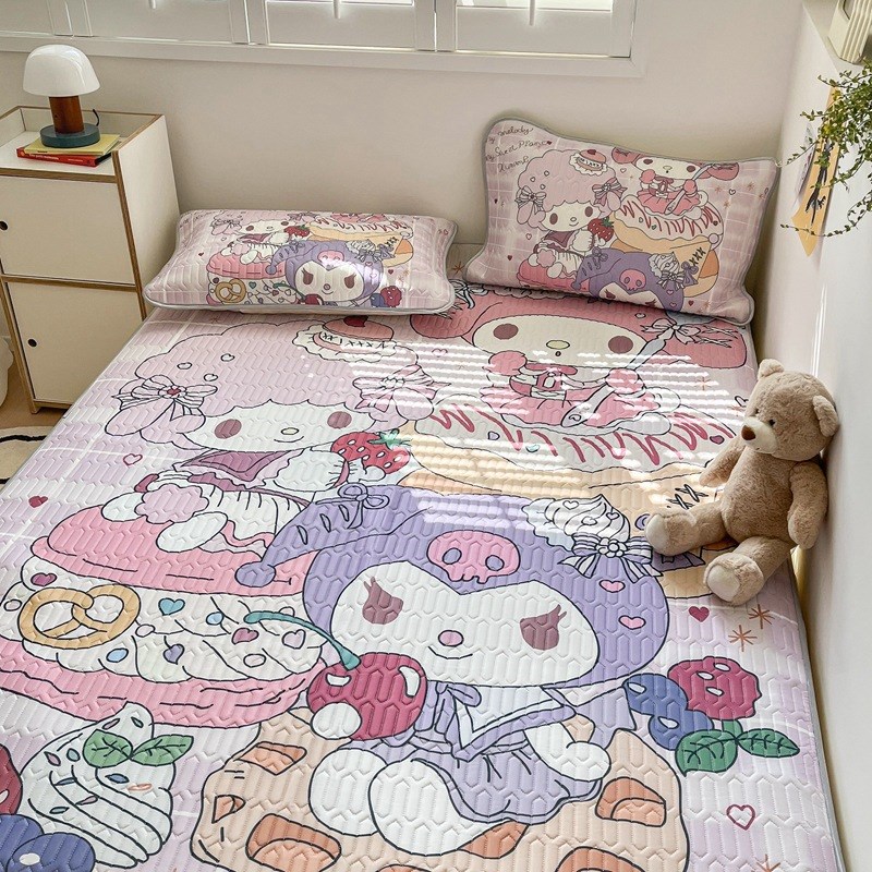 大版卡通凉感丝乳胶凉席三件套家用双人学生宿舍软席单人可机洗
