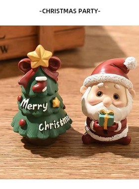 可爱圣诞家族公仔小动物摆件迷你树脂玩偶圣诞节装饰小礼品12件套