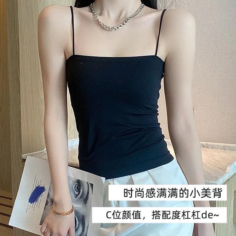 夏季辣妹纯色吊带k背心带胸垫外穿一字领打底抹胸内搭上衣女美背