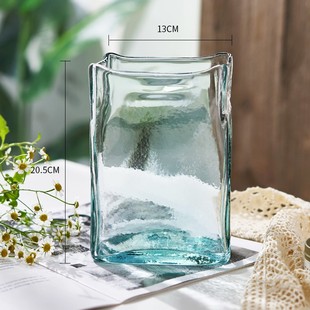 轻奢北欧创意扁缸玻璃花瓶摆件水养鲜花玫瑰客厅餐桌装 饰品插花器