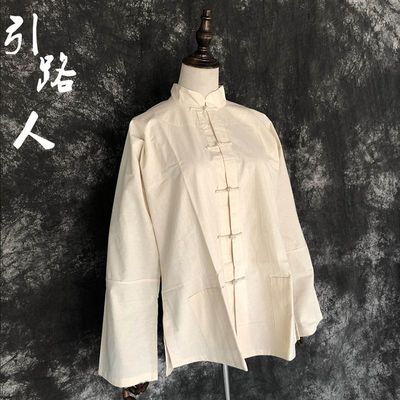 纯棉男白衣传统对襟盘扣上衣出子衣孝殡丧服孝事衣服立领戴孝