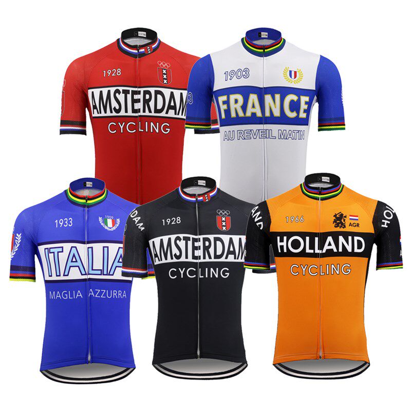 速发retro cycling jersey men short sleeve pro qteam bike jer