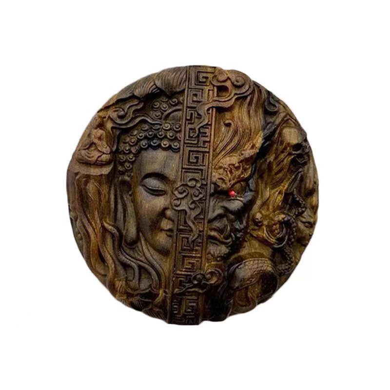 现货沉香木手工雕刻佛魔一念之间手玩把件木雕善R恶平安吊坠工艺