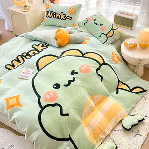 卡通冬季法兰绒床上四件套加厚牛奶绒儿童床品珊瑚绒双面被套床单