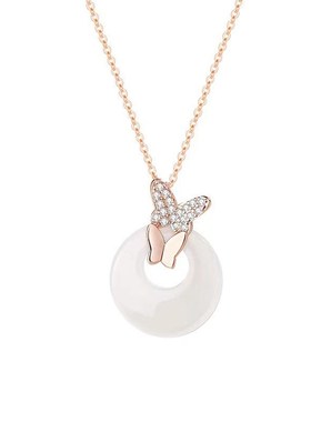 小红书爆款蝶恋平安扣项链女s925纯银蝴蝶和田玉T吊坠小众锁骨链