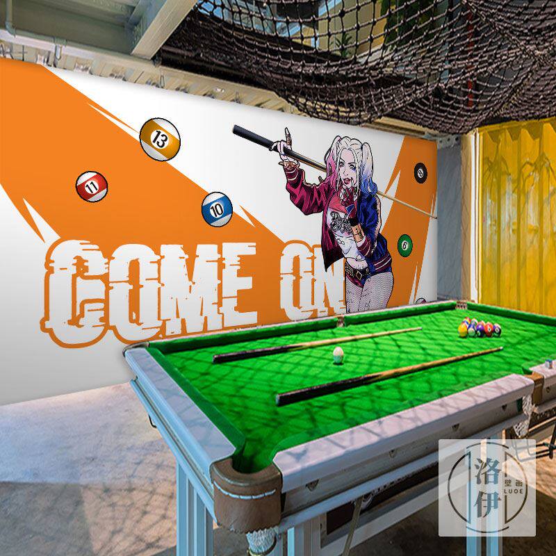 清吧酒吧娱乐厅壁纸台球厅桌球馆壁画健身房小丑女撞球俱乐部墙纸