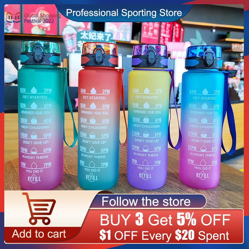 速发Portable Water Bottle Water Cups Motivational Sports Wat