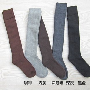 加厚毛巾女袜长筒袜男黑色高筒棉袜大码 冬季 长袜子灰色僧袜免绑带